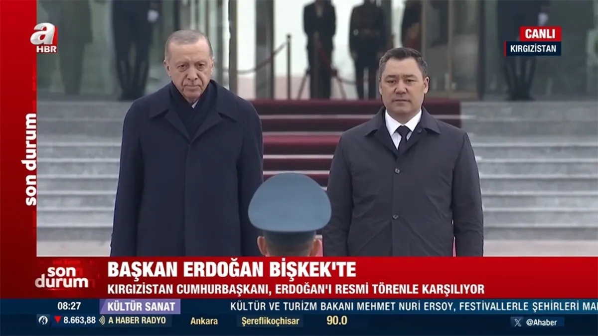 Başkan ErdoğanKırgızistan’da resmi törenle karşılandı